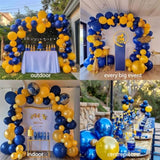 Pearl Navy Blue And Gold Balloon Garland Arch Kit 132Pcs Pearl Deep Navy And Chrome Gold Lemon Yellow Balloons For Boy Baby Shower Prince Birthday Cartoon Lion Theme Birthday Decorations