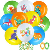 40 Pieces Dinosaur Latex Balloons 12 Inch Dinosaur Themed Party Balloons With 2 Rolls Of Ribbon For Kids Jungle Themed Party Decorations Baby Shower Birthday Supplies