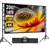 200 Inch Outdoor Projector Screen With Stand: Large Projection Screen With Adjustable Tripod, Front & Rear Projection Wrinkle-Free Movie Screen With Transport Bag For Backyard Movie Night