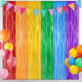 2 Pack 3.28x7.05 Ft Rainbow Tinsel Backdrop Curtains for Wedding/Birthday Party Decor
