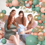 166Pcs Sage Olive Green Blush Peach Balloon Garland Arch Kit Orange White Green Gold Balloons Eucalyptus For Tropical Wedding Jungle Safari Greenery Baby Shower Birthday Party Decorations