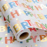 Colorful Happy Birthday Wrapping Paper – 17"x32.8' with Foil & Candles Design