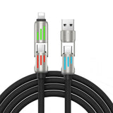 240W 4-In-1 Fast Charging Cable 6.6Ft – Usb C To Usb A Cable With Led Indicator, Triple Connector For Iphone 15/14/13, Android, Macbook – Durable Nylon Braided (Black)