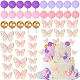 Pink Purple Butterfly Cake Toppers 47Pcs Pastel Balls Cake Toppers Butterflies Cupcake Decoration Balls Cupcake Insert Foam Balloons Cake Topper For Baby Shower Wedding Bridal Shower Party