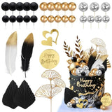 34Pcs Black Gold Cake Decorations Black Gold Balls Cake Toppers For Wedding Baby Shower Birthday Party Supplies