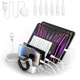 Charging Station Multiple Charger Station - 2025 New 6-Port Usb Fast Charging Dock 50W Organizer Station With Watch Charger For Iphone|Android Cell Phone|Ipad|Kindle|Watch|Tablet