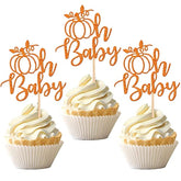 24 Pcs Pumpkin Oh Baby Cupcake Toppers Glitter Fall Theme Pumpkin Cupcake Picks Baby Shower Cake Decorations For Pumpkin Theme Gender Reveal Kids Birthday Party Supplies Orange