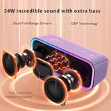 DOSS SoundBox Pro+ Bluetooth Wireless Pairing Speaker with 24W Stereo Sound, Punchy Bass, IPX6 Waterproof, 15Hrs Playtime, Multi-Colors Lights, for Home, Outdoor-Purple