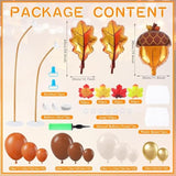 2 Set Fall Balloon Arch Kit Adjustable Column Stand with Pinecone Maple Leaf for Party