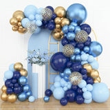 153Pcs Navy Blue Gold Balloon Garland Arch Kit, Different Sizes 18 12 10 5 Inch Pastel Blue Latex Metallic Confetti Balloons For Boys Graduation Birthday Party Ocean Baby Shower Decoration