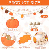 Fall Decorations, Felt Pumpkin & Leaves Garland, Wood Bead Mantel Banner