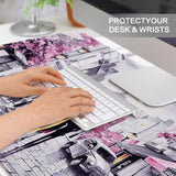 Paris Eiffel Tower Desk Pad Mat, Romantic Vintage Gray Pink Large Desk Mat For Girls Women, Laptop Desk Mouse Pad For Office Work/Home/Decor, Pink, 31.5" X 15.7