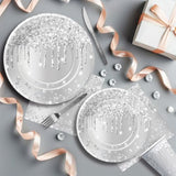 Silver Plates And Napkins Party Supplies - Decorations Tableware For Birthday Bridal Shower, Paper Plate, Napkin, Cup, Cutlery, Diamonds Glitter Table Decorations | Serve 24