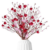 12Pcs Valentines Day Decorations Flowers Artificial Berry Floral,Red Pink White Valentine Heart Shaped Branches Gifts For Home,Valentines Party Decor,Wedding,New Year Decor