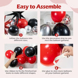 Red And Black Balloon Arch Kit With Star Balloons, Red Black And White Metallic Silver Balloon Arch Garland Kit For Birthday Prom Red Black Graduation 2024 Party Decorations