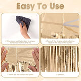 3PCS Champagne Foil Fringe Curtains, 3.3x8.2ft Tinsel Backdrop for Party & Event Decor