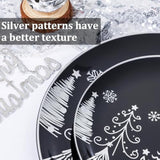 150Pcs Christmas Plates Disposable & Christmas Dinnerware Set For 25 Guests - Black & Silver Plates, Plastic Silverware & Cups With Silver Rim For Christmas Party Supplies