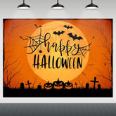 Happy Halloween Backdrop 7x5ft Orange Moon Graveyard Pumpkin Spider Web Party Decoration