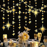 Glitter Gold Star Circle Dot Garland 30 Feet Twinkle Gold Star Circle Dot Ceiling Hanging Banner Backdrop For Birthday Wedding Baby Shower Graduation Disco Party Decorations
