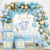 Elephant Baby Shower Decorations For Boy, Blue Elephant Baby Shower Party Supplies, It'S A Boy Backdrop Tablecloth Elephant Balloon Arch Baby Box Mom To Be Sash Dad To Be Pin