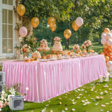 14Ft Length Pink Satin Table Skirt For Rectangle Tables Wrinkle Free Glitter Desk Skirting Pleated Ruffle Table Cloth For Princess Girls Birthday Baby Shower Party Cake Table Decorations