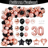 30Th Birthday Decorations For Her, Black Rose Gold Happy 30Th Birthday Backdrop Banner Sash Tiara Cake Topper Satin Ribbon Bows & Number 30 Balloon Arch Kit, Elegant 30 Birthday Decorations For Women