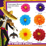 18 Pcs Mexican Paper Flowers Colorful Fiesta Tissue Paper Flowers Pom Poms Mexican Carnival For Floral Party Backdrop Wedding Birthday Party Craft, 6" 8" 10"