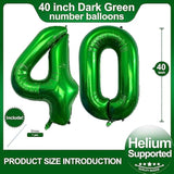 Number 40 Dark Green Balloons 40 Inch Giant Green 40 Numer Foil Helium Balloons For 40Th Dark Green Birthday Party Supplies 40Th Anniversary Events Decorations
