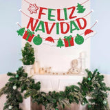 Feliz Navidad Banner With Christmas Sign Garland, Pre-Strung Spanish Merry Christmas Banner, Christmas Party Decorations For Home Office Fireplace Mantel, Red And Green Glitter