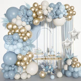 Dusty Blue Balloons Arch Kit, Different Sizes 18 12 10 5Inch Fog Blue Sand White Champagne Gold Latex Confetti Star Foil Balloon For Boys Baby Bridal Shower Birthday Boho Party Decorations
