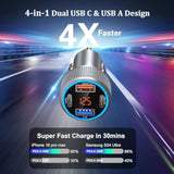 4-Port USB C Car Charger for iPhone 16/16e/15 Pro Max, 65W Multi Port PD+QC 3.0 Fast Charging Dual 12V USB-C&USB-A Car Charger Cigarette Lighter Adapter Voltmeter for iPhone 15 16,Galaxy,Android