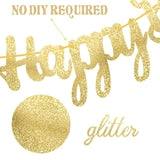 Happy Birthday Banner - Highland Cow Print Party Decorations For Farm, Baby Shower, Gold Glitter