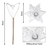 10Pcs Christmas Magnolia Flowers White Silver Artificial Flowers For Holiday Party Home Vase Decoration Glitter Velvet Magnolia Stems For Christmas Tree Wreath Decor