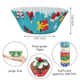 Christmas Cupcake Muffin Liners - 600 Count Xmas Baking Cup Cake Liners Paper, Merry Christmas Eve Cupcake Liner Candy Wrappers Cookies Wrap Chocolate Mold For Bakeware Party Supplies (Large)