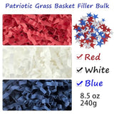 8.5 Oz / 240G Patriotic Grass Basket Filler Bulk, Red White Blue Crinkle Cut Paper Shred With Stars For Gift Box, Basket Filling For Diy Crafts, 4Th Of July Independence Day Memorial Party Decorations