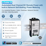 Industrial Din Rail Mount Power Auto Reboot, Metering, Automatically Restarts Router When Connection Fails. 2-Channel, 9-48V, App Controllable, For Industrial Router, Ping Monitoring.