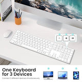 2.4G Wireless Bluetooth Keyboard Rechargeable, Stainless Steel Ultra Slim Full Size Keyboard With Numeric Keypad Low Profile Silent Cordless Keyboards For Computer/Mac/Windows
