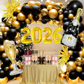 106 Pcs Gold Black Happy New Year 2026 Balloons Party Supplies