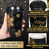 50 Pack 16 Oz Christmas Coffee Cups Bulk Black Gold Snowflake Disposable Cups Merry Christmas Paper Cups With Lids Straws Elk Paper Drinking Cups For Kids Christmas Birthday Party Supplies