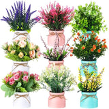 9 Pcs Artificial Pot Flowers Small Fake Plants In Vase Artificial Faux Potted Plants With Flowers Tabletop Faux Spring Centerpiece For Wedding Farmhouse Home Table Decor