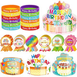 108Pcs Happy Birthday Kits For Kids Classroom Birthday Crowns Rubber Bracelets Badge Stickers School Teachers Students Kindergarten Party Supplies