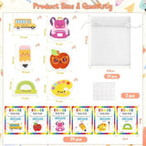 3D Mini Erasers Motivational Cards Bulk - 24 Sets Cute Back To School Inspirational Gifts, Cartoon Apple Erasers Organza Bags Reward Gifts For Kids Students, First Day Of School Party Favor