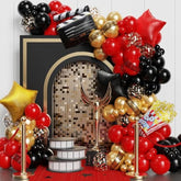 Movie Night Balloon Arch Kit – 134pcs Red, Black & Gold with Popcorn and Clapboard Balloons