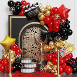 Movie Night Balloon Garland Arch Kit - 134Pcs Black, Red, Chrome Gold With Clapboard Popcorn Foil Balloons For Theater Film Party Decoration, Birthday, Bridal Shower Backdrop