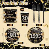 240 Pcs 30Th Birthday Decorations Birthday Party Tableware Include Plates Napkins 9Oz Cups Cutlery Anniversary Dinnerware Party Supplies For Men Women Him Her, Serve 30 Guests (Black Gold)