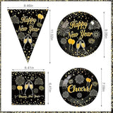 New Years Party Supplies, 2026 Black And Gold New Year Disposable Tableware, Including Dinner Plates, Dessert Plates, Napkins, Cups Tablecloth For New Years Eve Party Supplies Decor Serves 20