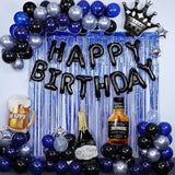 Blue And Black Happy Birthday Decorations For Men,Birthday Decorations With Banner, Fringe Curtains,Foil Balloons, Balloon Kits For 21St,25Th 27Th 30Th 35Th 40 50 60Th Birthday Decorations