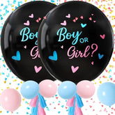 Gender Reveal Balloon Kit, 2Pcs 36" Jumbo Black Baby Boy Or Girl Balloons With Heart Shaped Paper Confetti, Blue Pink Balloons And Tassels For Baby Shower Gender Reveal Party