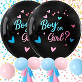 Gender Reveal Balloon Kit, 2Pcs 36" Jumbo Black Baby Boy Or Girl Balloons With Heart Shaped Paper Confetti, Blue Pink Balloons And Tassels For Baby Shower Gender Reveal Party