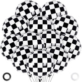 12 Pcs Checkered Racing Foil Balloons Black & White Mylar for Race Car Party Decor